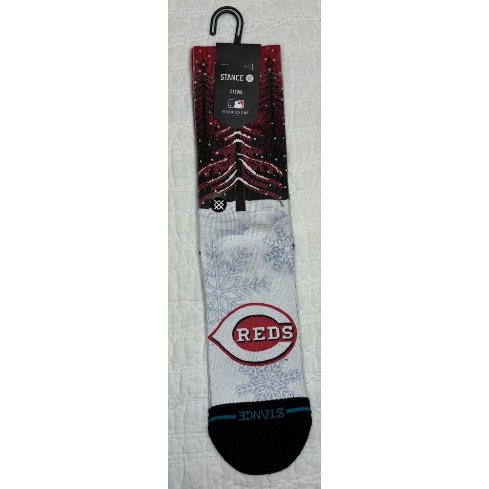 NEW Stance Cincinnati Reds MLB Pop Fly crew socks Sz L holiday/winter theme